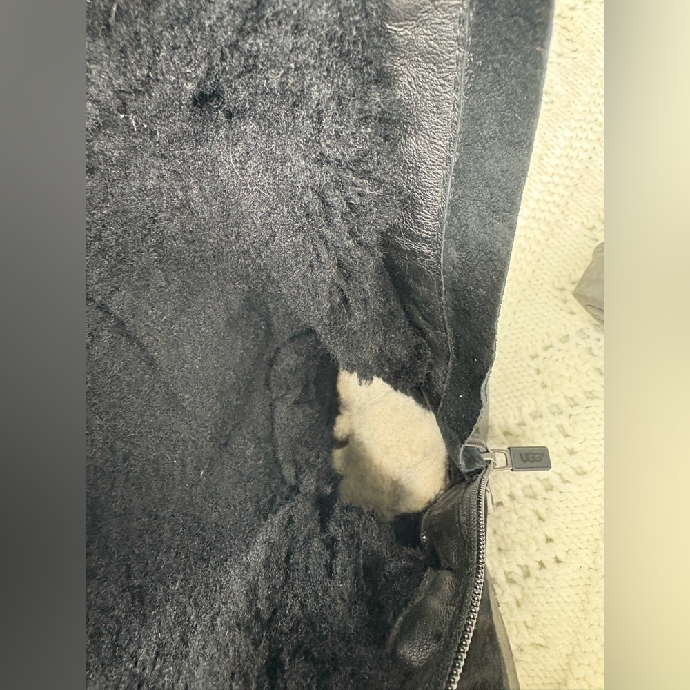 UGG Alber Mid-Calf Black Suede Boots Women’s Size 7 Fur Lined Side Zip - Picture 9 of 11